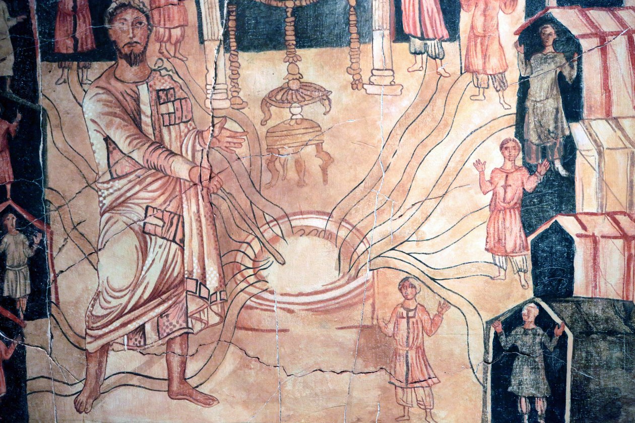 Moise au puits de Meriba - Dura Europos Synagogueの絵画。紀元3世紀。ジューイッシュ・ミュージアム・ニューヨーク 作： 不明