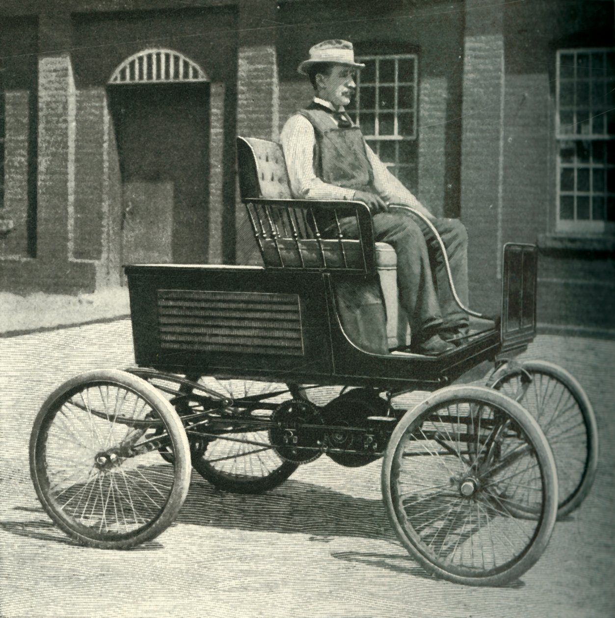 新しい蓄電池を搭載した自動車、1902年。 作： 不明