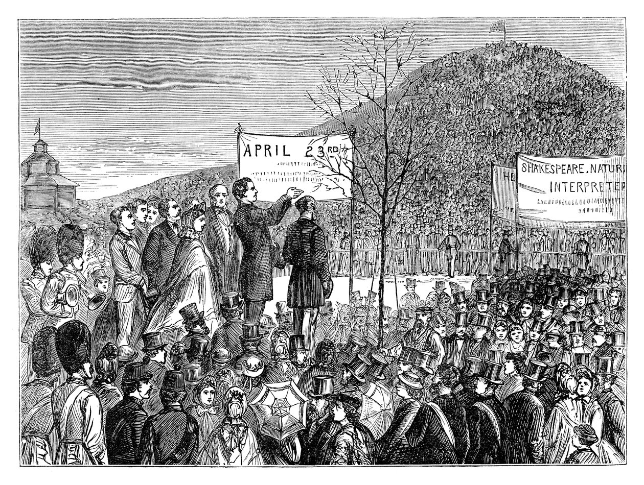 1864年19世紀後半、ロンドンのプリムローズヒルにシェイクスピアオークを植えるフェルプス氏 作： 不明
