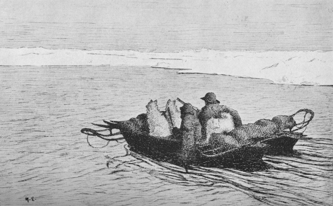 ナンセンとヨハンセン、氷の亀裂を横切る、1896年、1928年 作： 不明