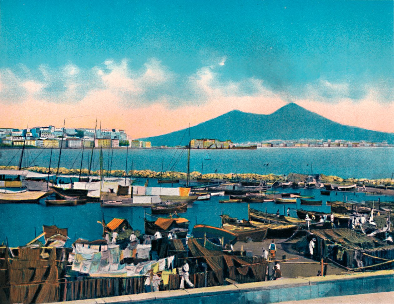 ナポリ-Mergellina Con Vesuvio、Mergellina With Vesuvius、c1900。 作： 不明