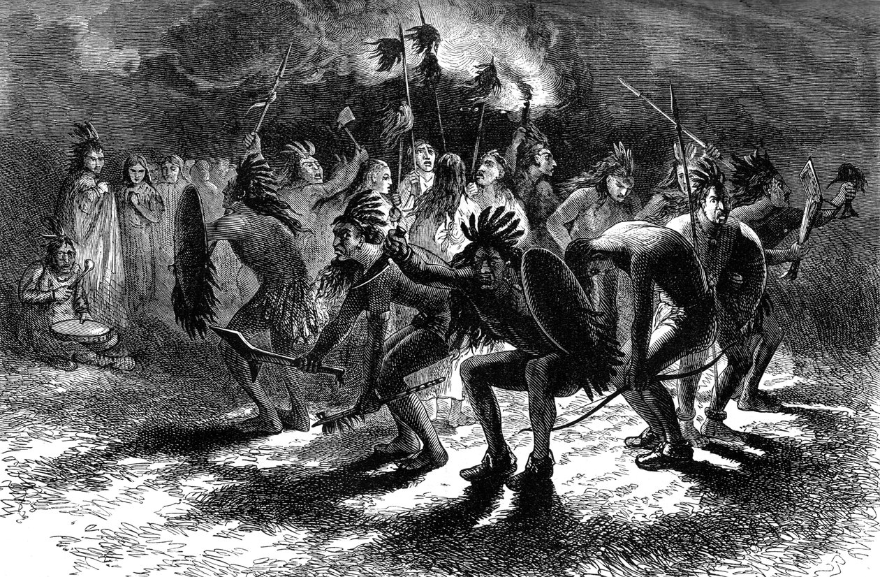 ネイティブアメリカンの頭皮ダンス、c17世紀c1880 作： 不明