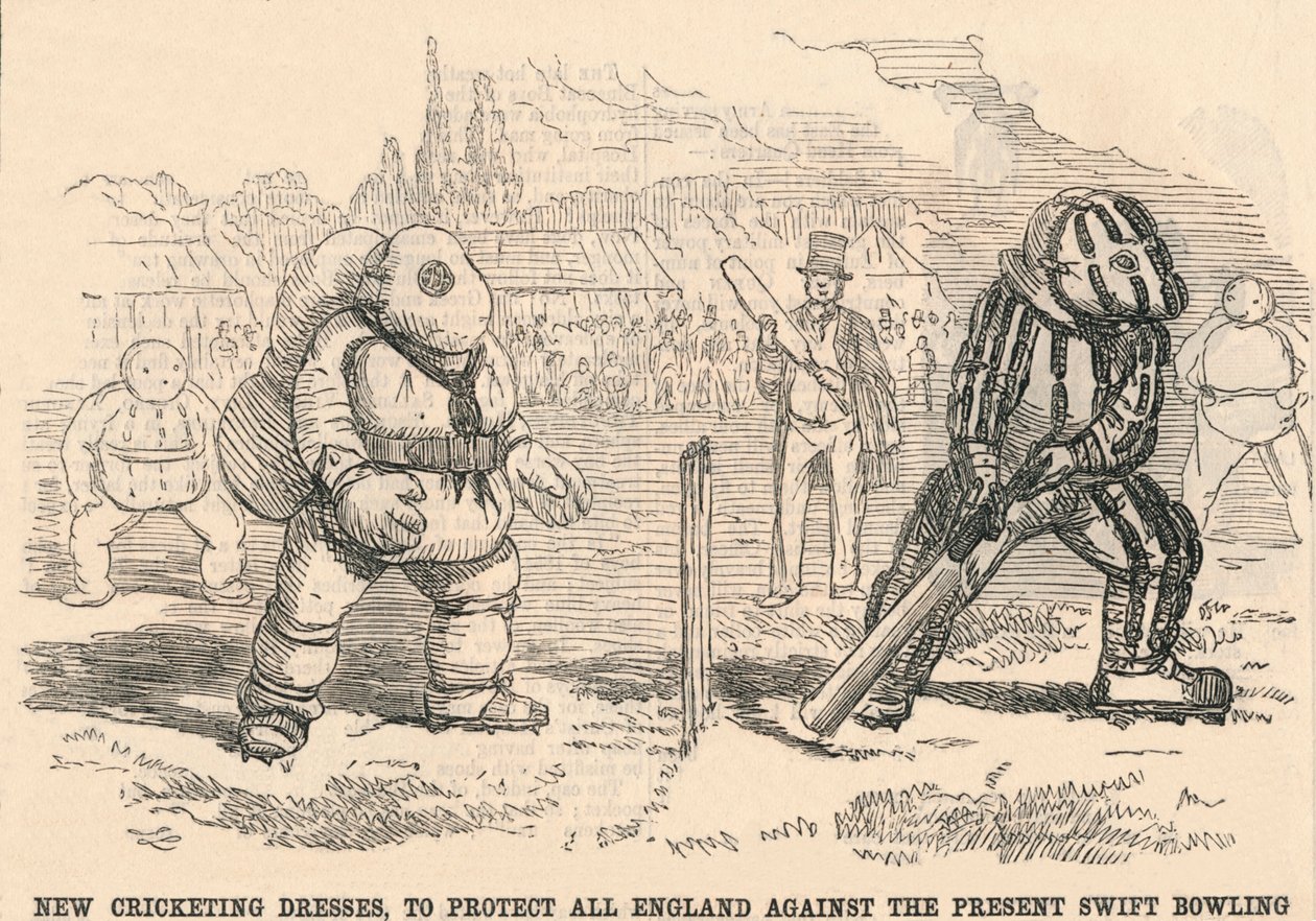 現在のスイフトボウリングからすべてのイングランドを守るための新しいクリケットドレス、1854年。 作： 不明