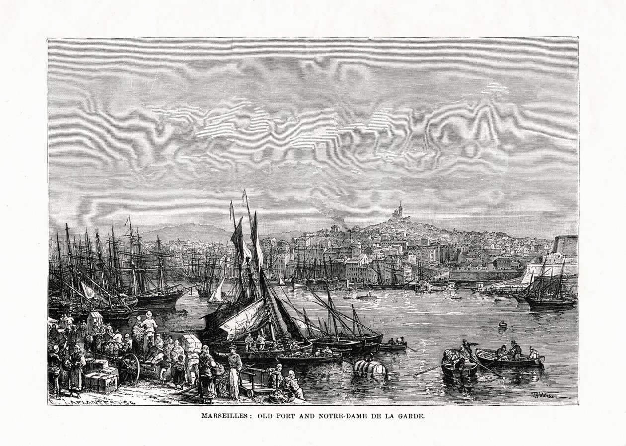 古い港とノートルダムドラガルド、マルセイユ、フランス、1879 作： 不明