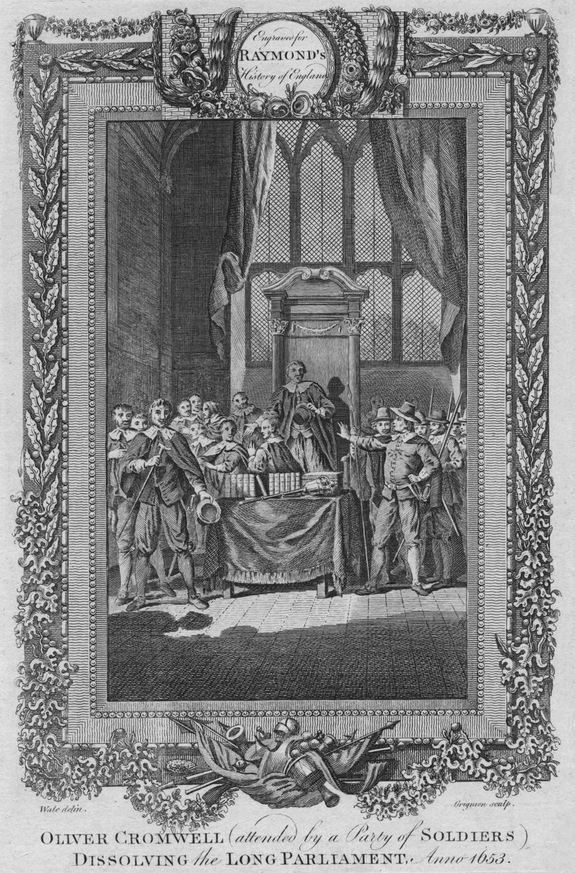 長い議会を解散する兵士の市が出席したオリバークロムウェル。安野1653、c1787 作： 不明