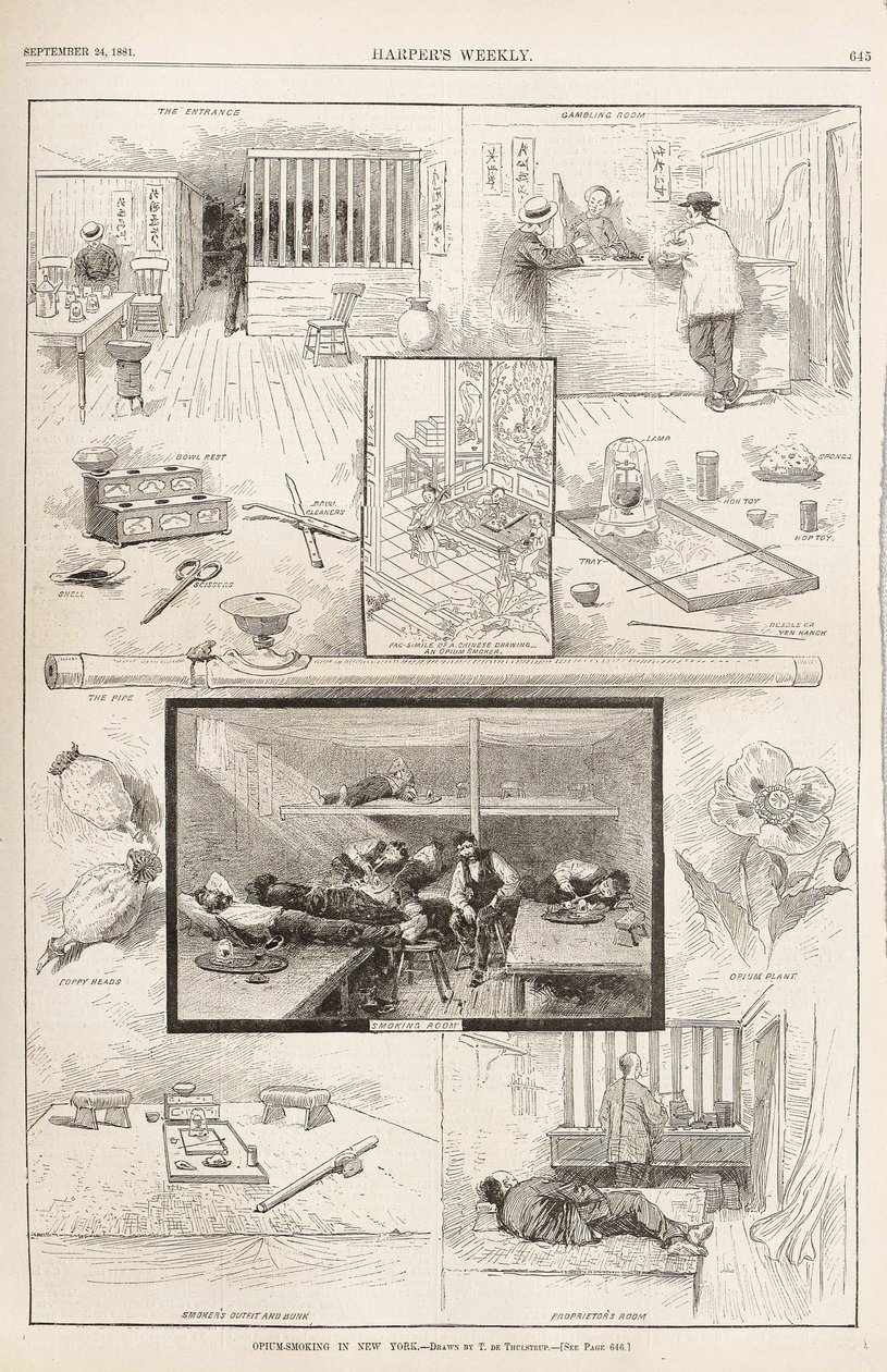 1881年、1881年9月24日、毎週ハーパーズからニューヨークでのアヘン喫煙 作： 不明