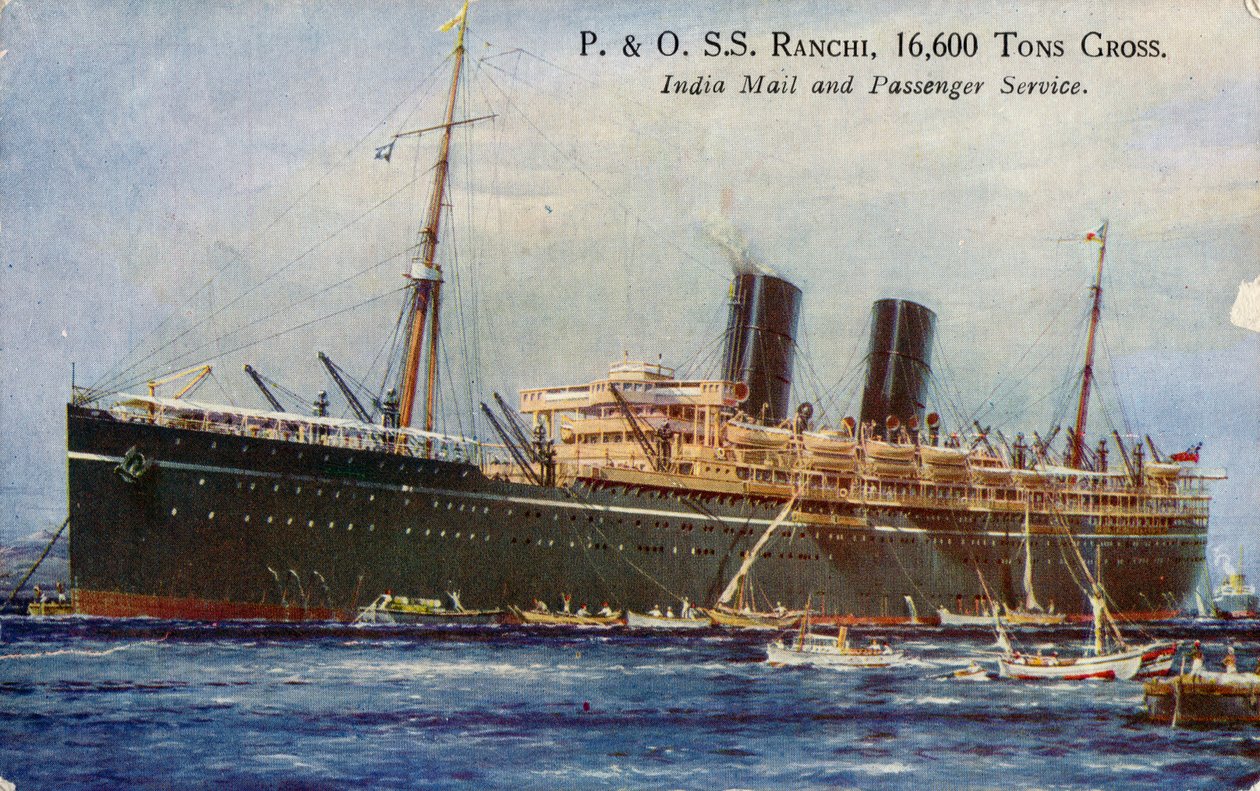 P. & O. S.S. Ranchi、総トン数 16,600 トン、India Mail and Passenger Service、1934 年。 作： 不明