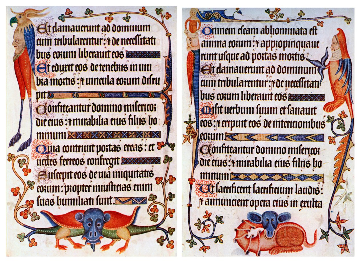 Luttrell Psalter、c1300-c1340、c1900-1920の図解テキストのページ 作： 不明