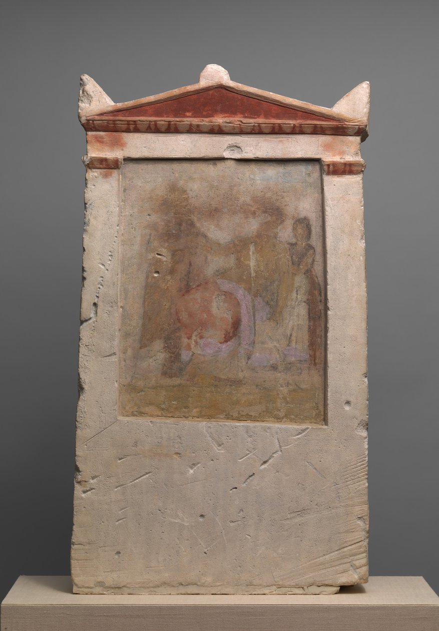 出産中の女性が描かれた石灰岩の葬式碑、紀元前 4 世紀後半から 3 世紀前半 作： 不明