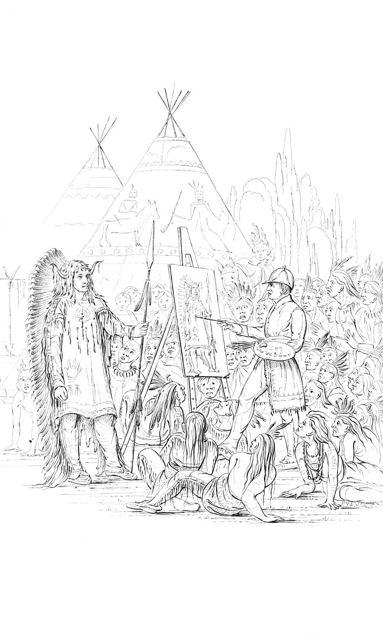 1841年にネイティブアメリカンの肖像画を描く 作： 不明