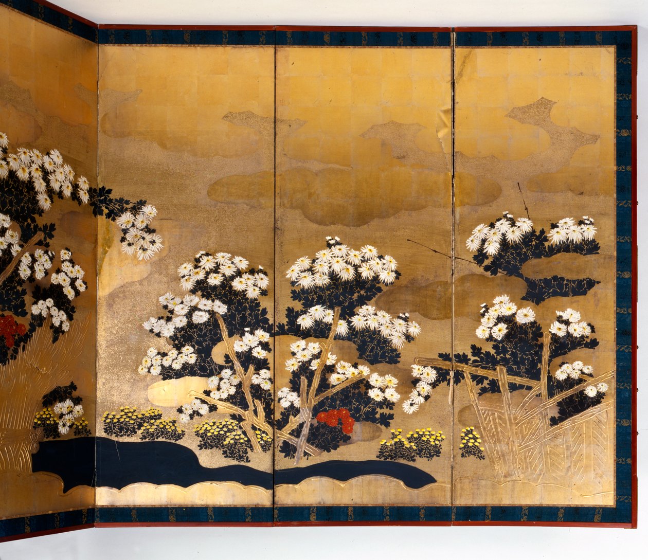 金を背景にした6枚組のスクリーン、江戸時代、日本、1600-1867 作： 不明