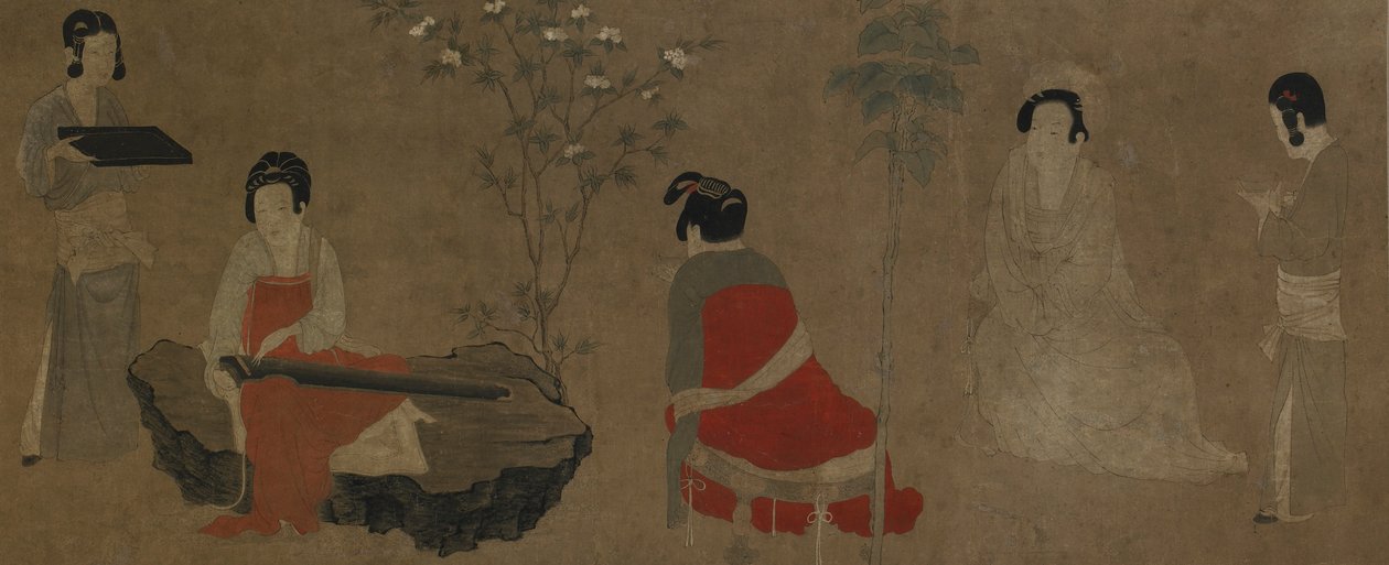 宮殿の女性がツィター秦をチューニングする、明王朝、1368-1644。 作： 不明