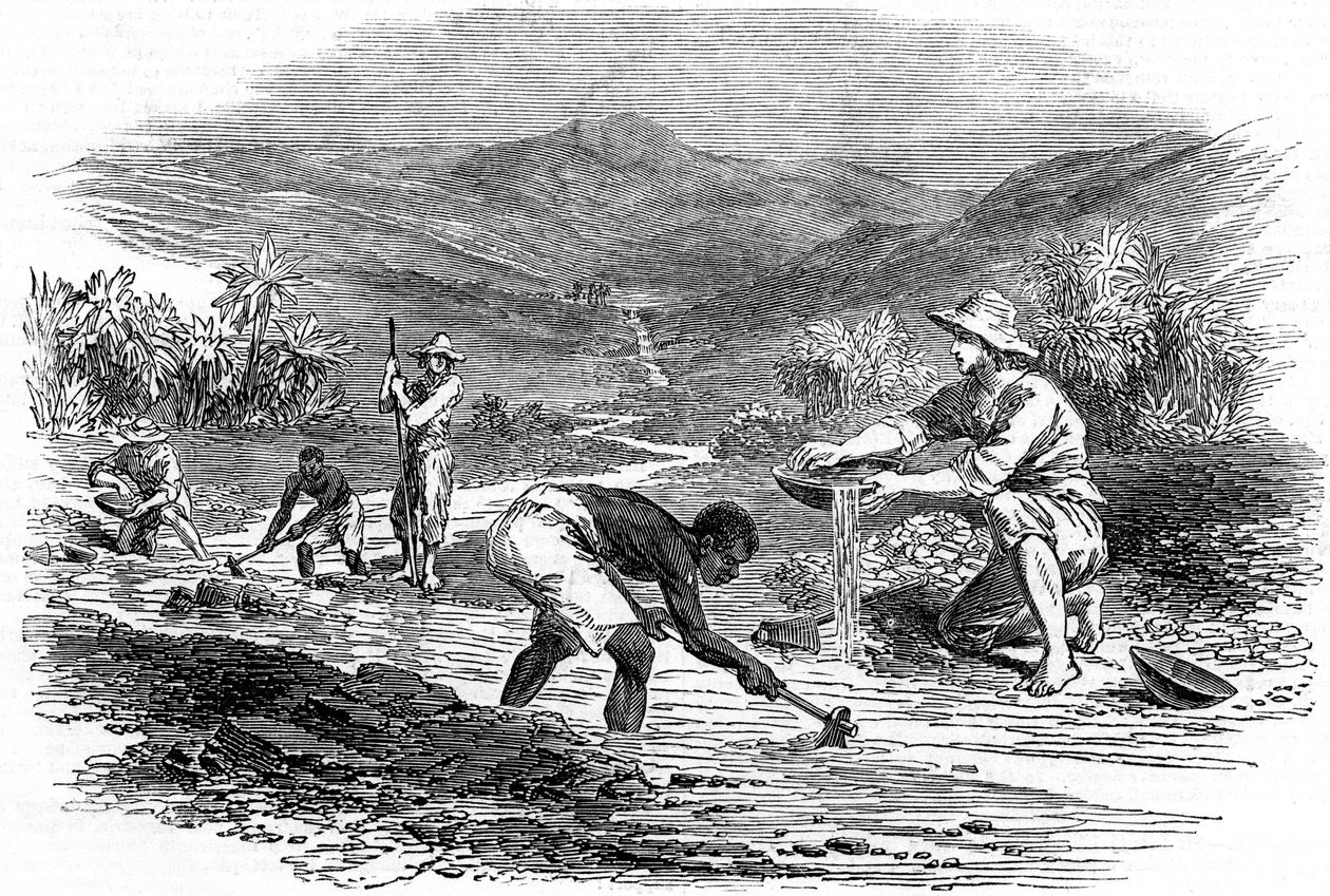 1849年のカリフォルニアゴールドラッシュでの金のパンニング 作： 不明