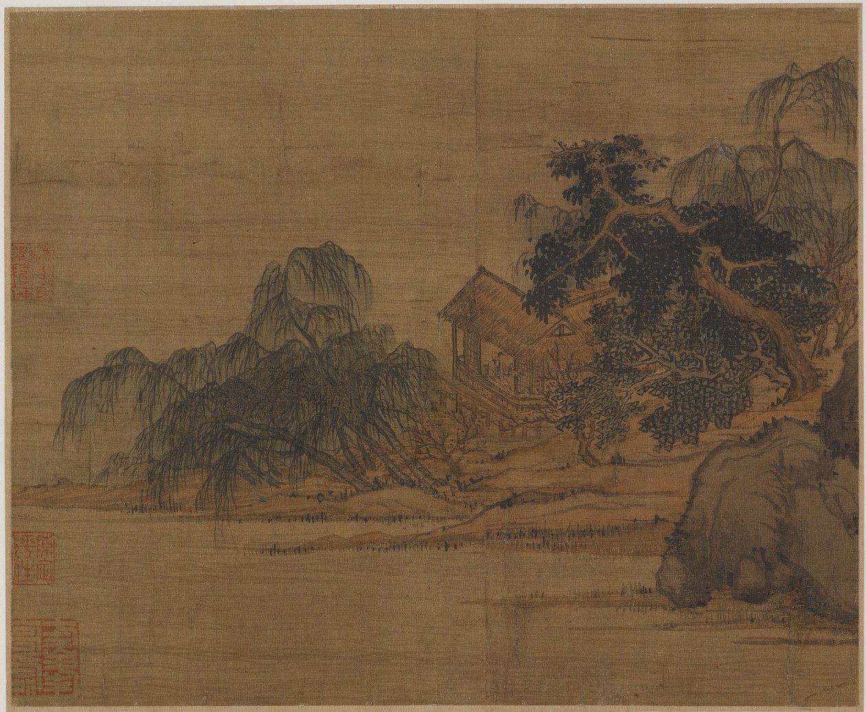 樹木が茂った岬のパビリオン、おそらく明王朝、1368-1644。 作： 不明