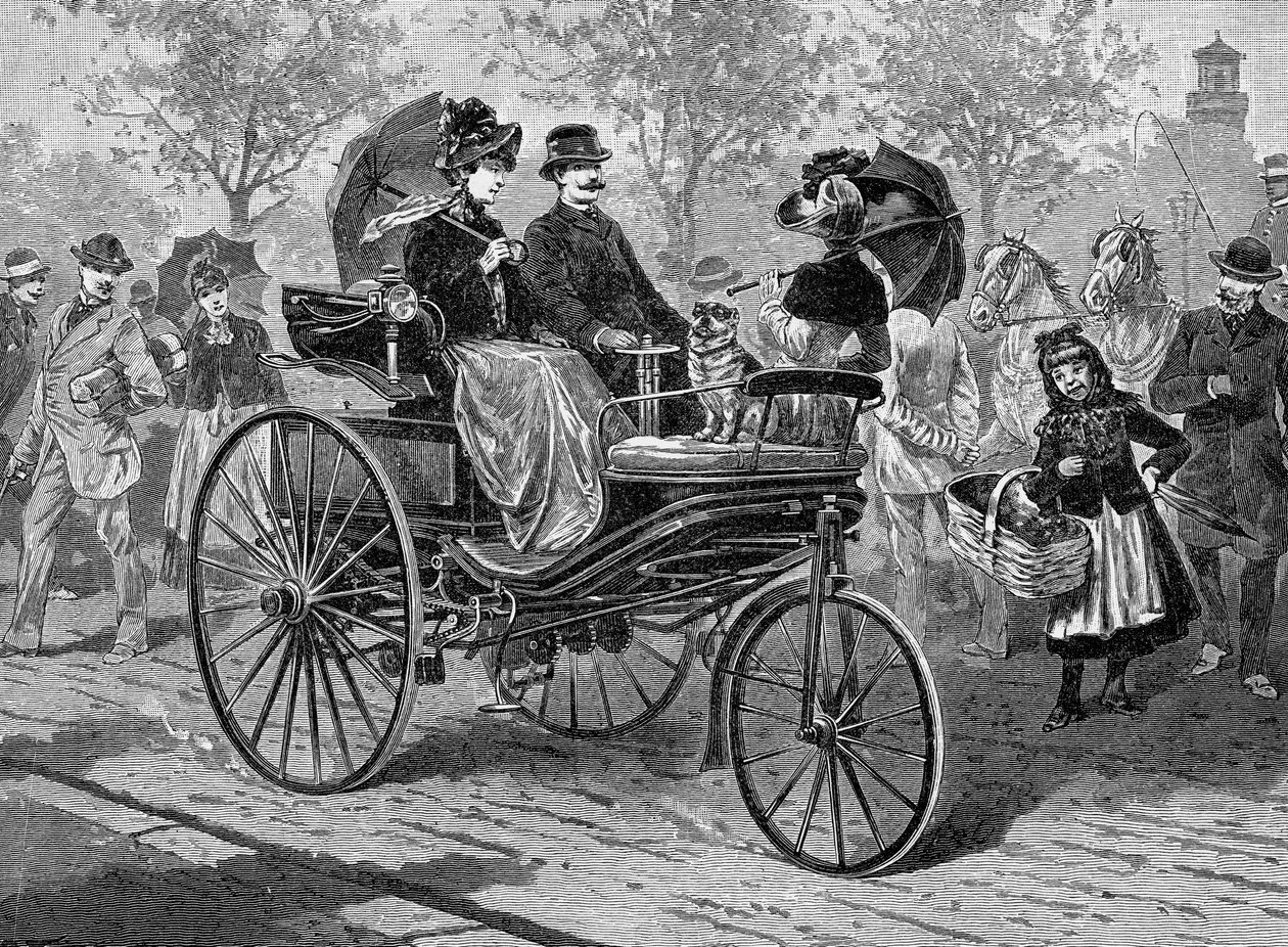 ベンツのガソリン駆動車、時速16 km、c1890s 作： 不明