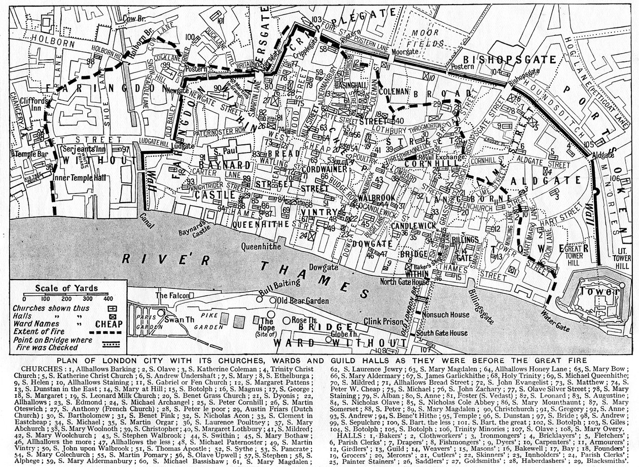 教会、区、ギルドホールを示すロンドン市の計画、1926年〜1927年 作： 不明