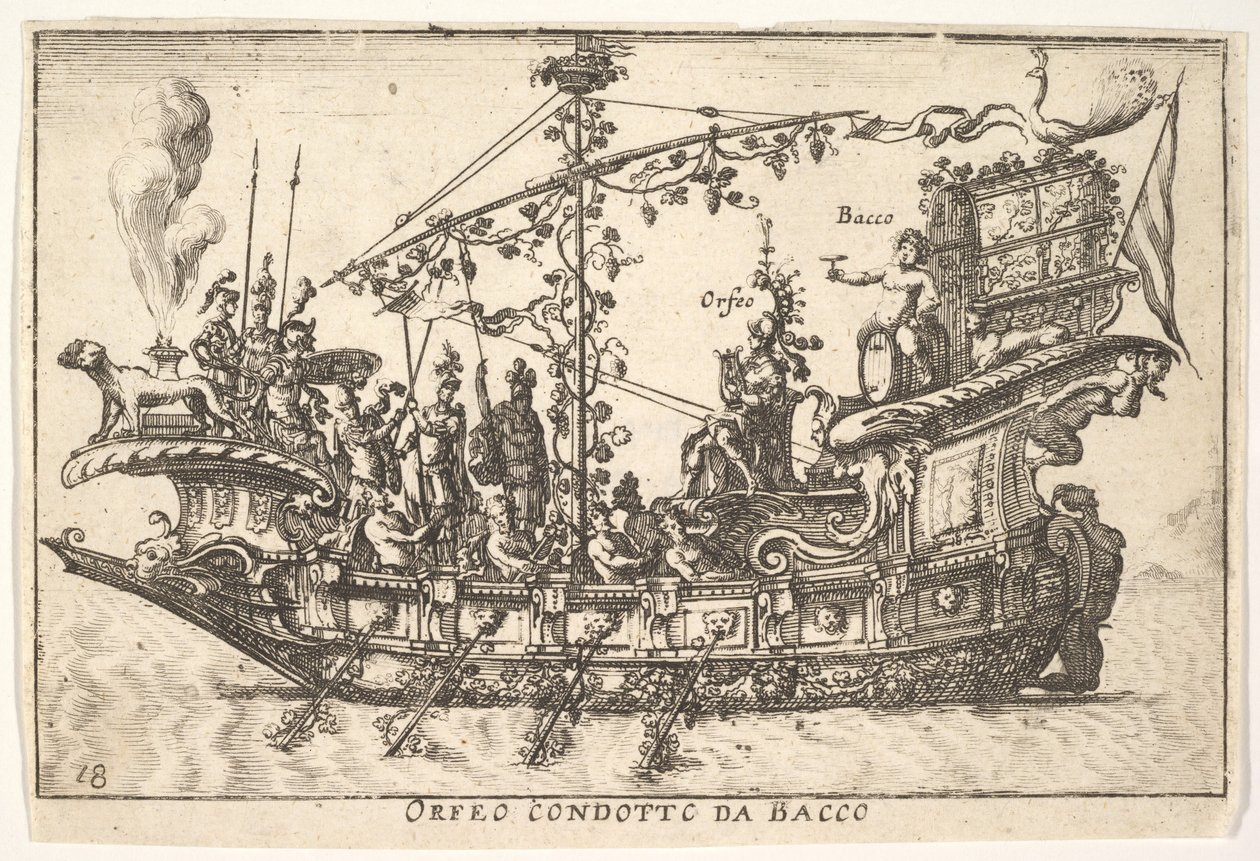 プレート18：バッカスが率いるオルフェウスバッカスが率いるオルフェオ、シリーズ「ザ・マグニフィス...」、1664年。 作： 不明