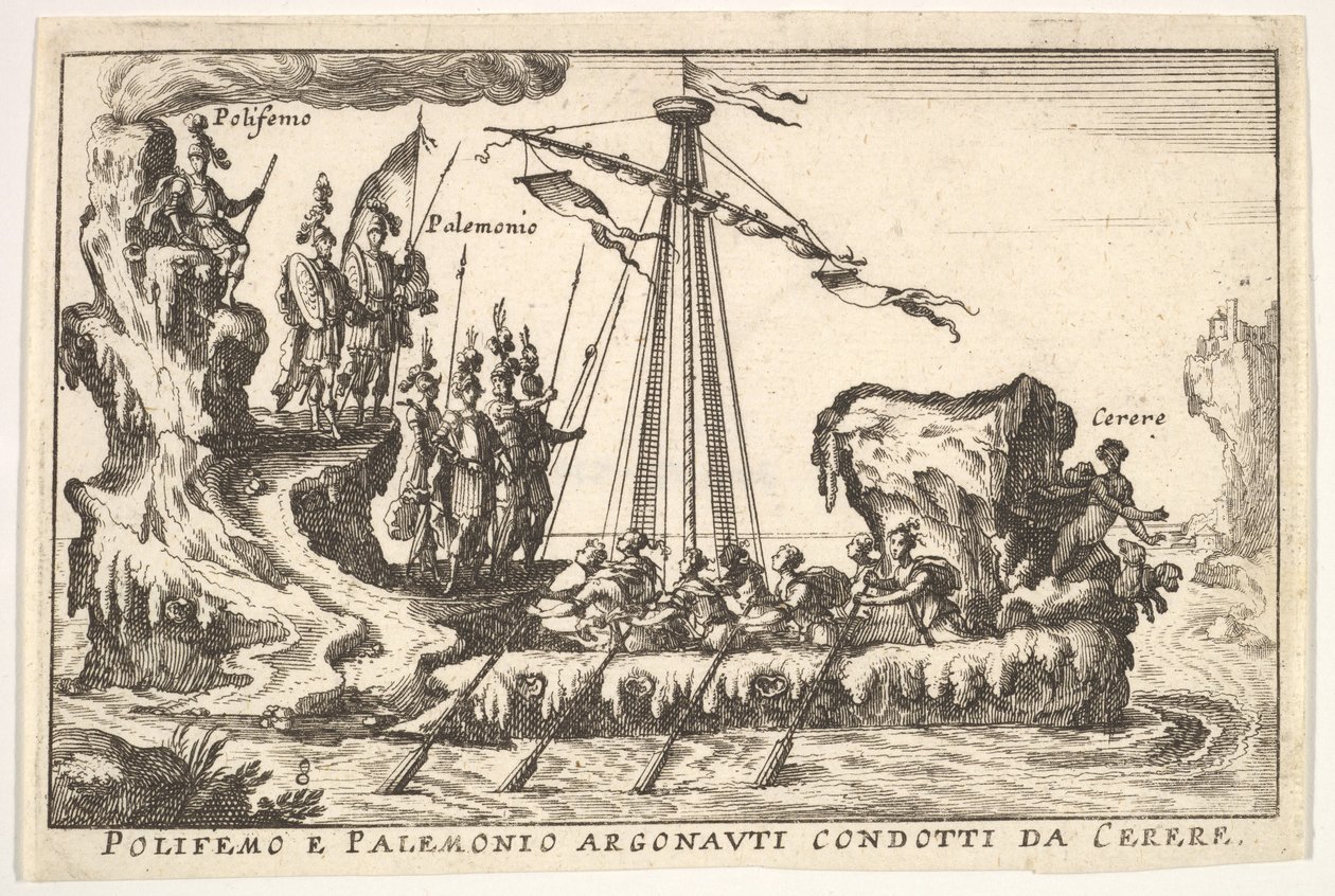 プレート8：Ceres Polifemo e Palemonio Argonauti condotti d ...、1664が率いるPolyphemusとPalemonius 作： 不明