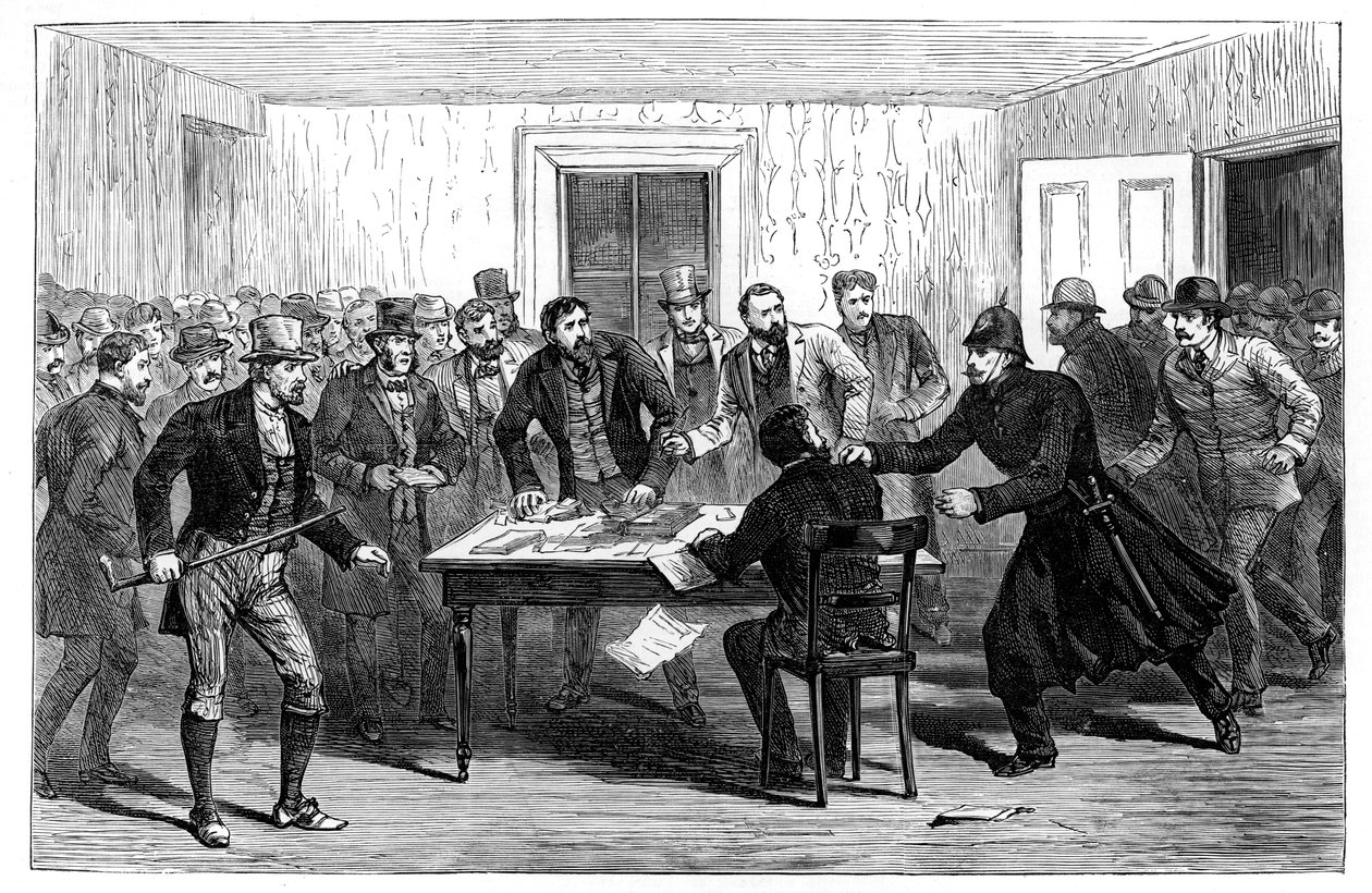 1887年、アイルランドのラックレアにある全国家賃事務所の警察の襲撃 作： 不明