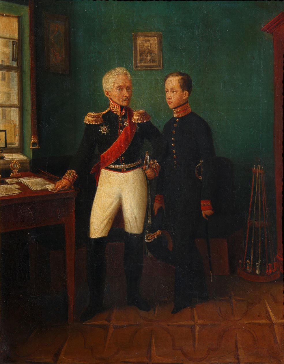 Fyodor Grigoryevich Friedrich General Goldgeuer 1771-1848将軍とSon Mikhailの肖像、c 作： 不明