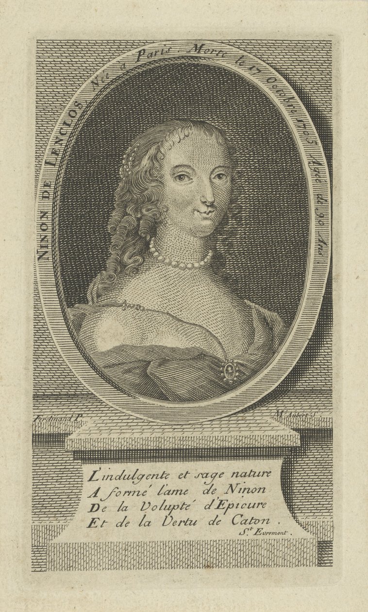 Ninon de Lenclos 1620-1705、ca 1730の肖像。 作： 不明