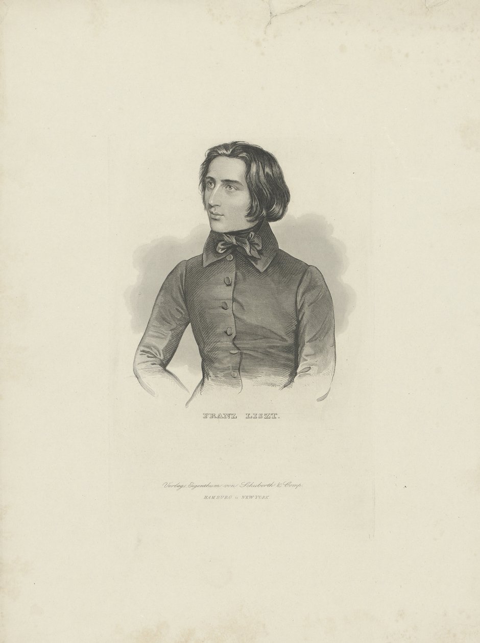 作曲家Franz Liszt 1811-1886、1840-1850の肖像。 作： 不明