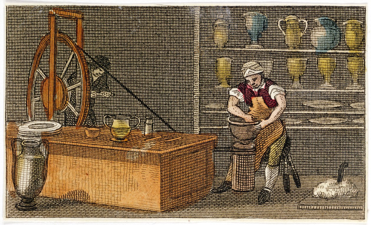 ウェッジウッズエトルリア工場、スタッフォードシャー、ハンリー、c1830で作業中の陶工 作： 不明