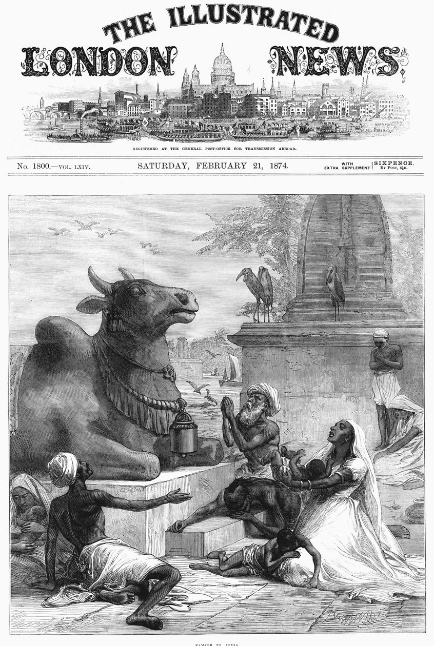 1874年、インド、ベンガルの飢饉からの救済のためにナンディに祈る 作： 不明