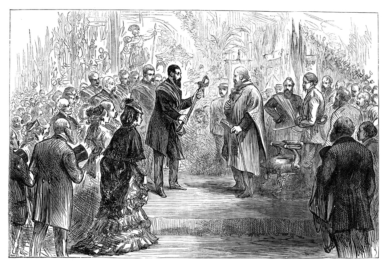 1864年19世紀後半、クリスタルパレスでジュゼッペガリバルディに刀を贈呈 作： 不明
