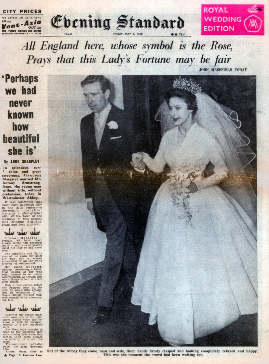 マーガレット王女、Antony Armstrong-Jonesと結婚、1960年5月6日 作： 不明