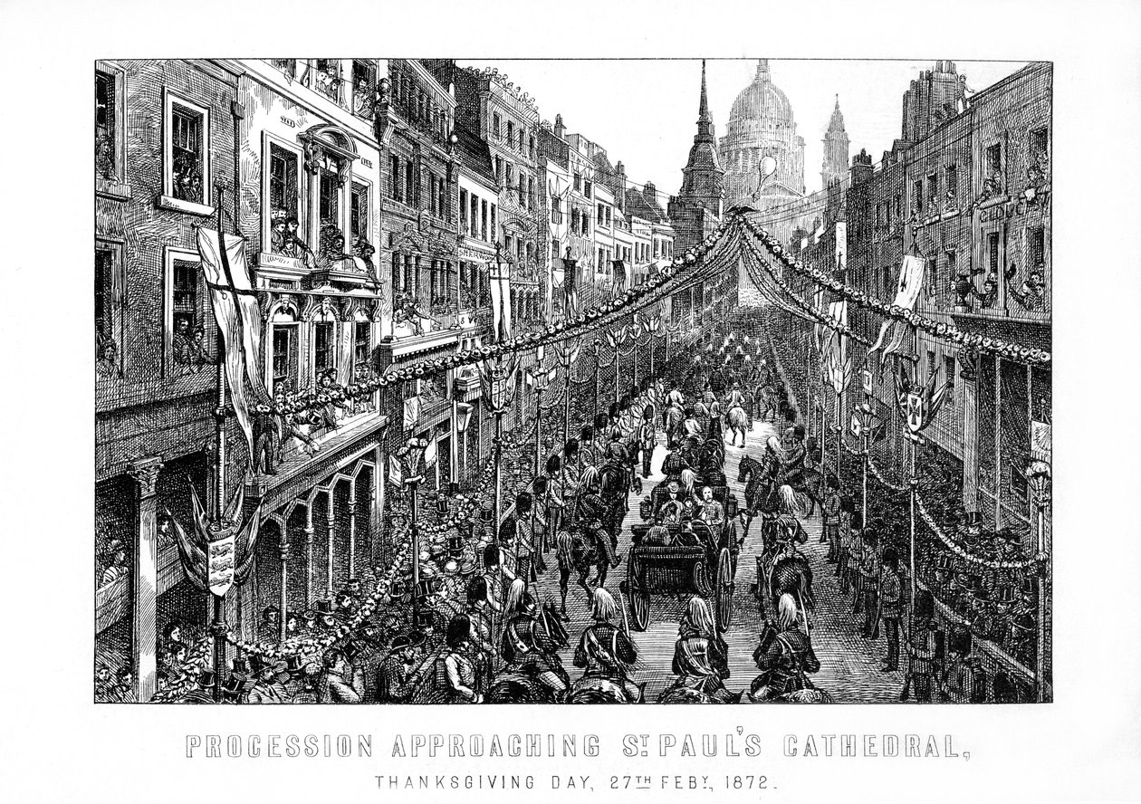 1872年2月27日、感謝祭、1899年、セントポール大聖堂に近づく行列 作： 不明