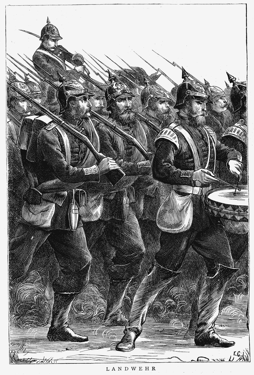 行進中のプロイセン兵士、1870年9月の普仏戦争 作： 不明
