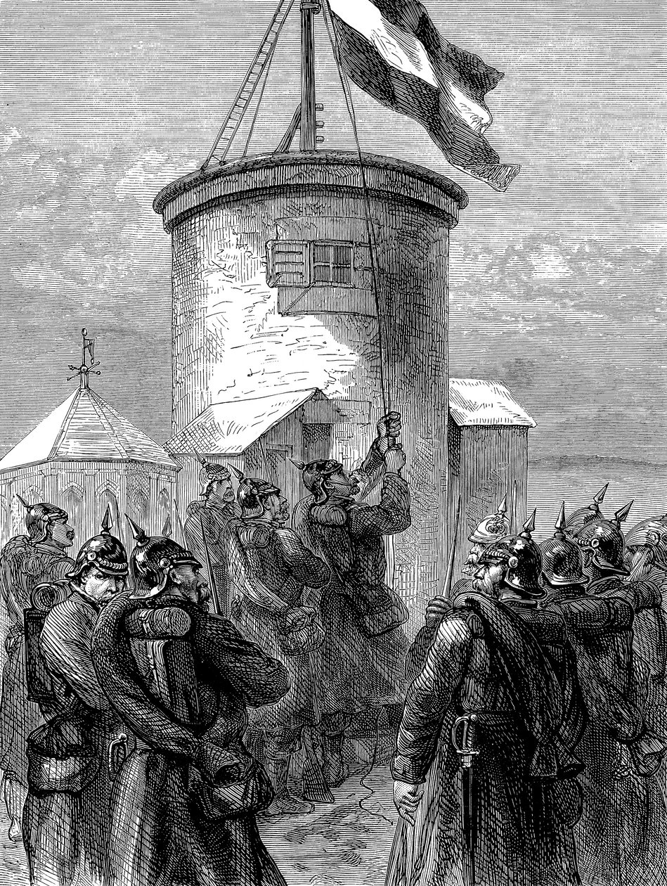 1870年から1871年にかけてのプロイセン戦争、バレンシアで旗を掲げたプロイセン軍 作： 不明