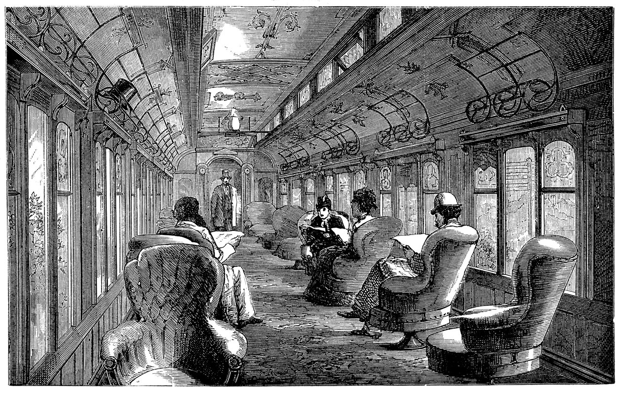 イングランドのミッドランド鉄道のプルマン応接室の車、1876 作： 不明