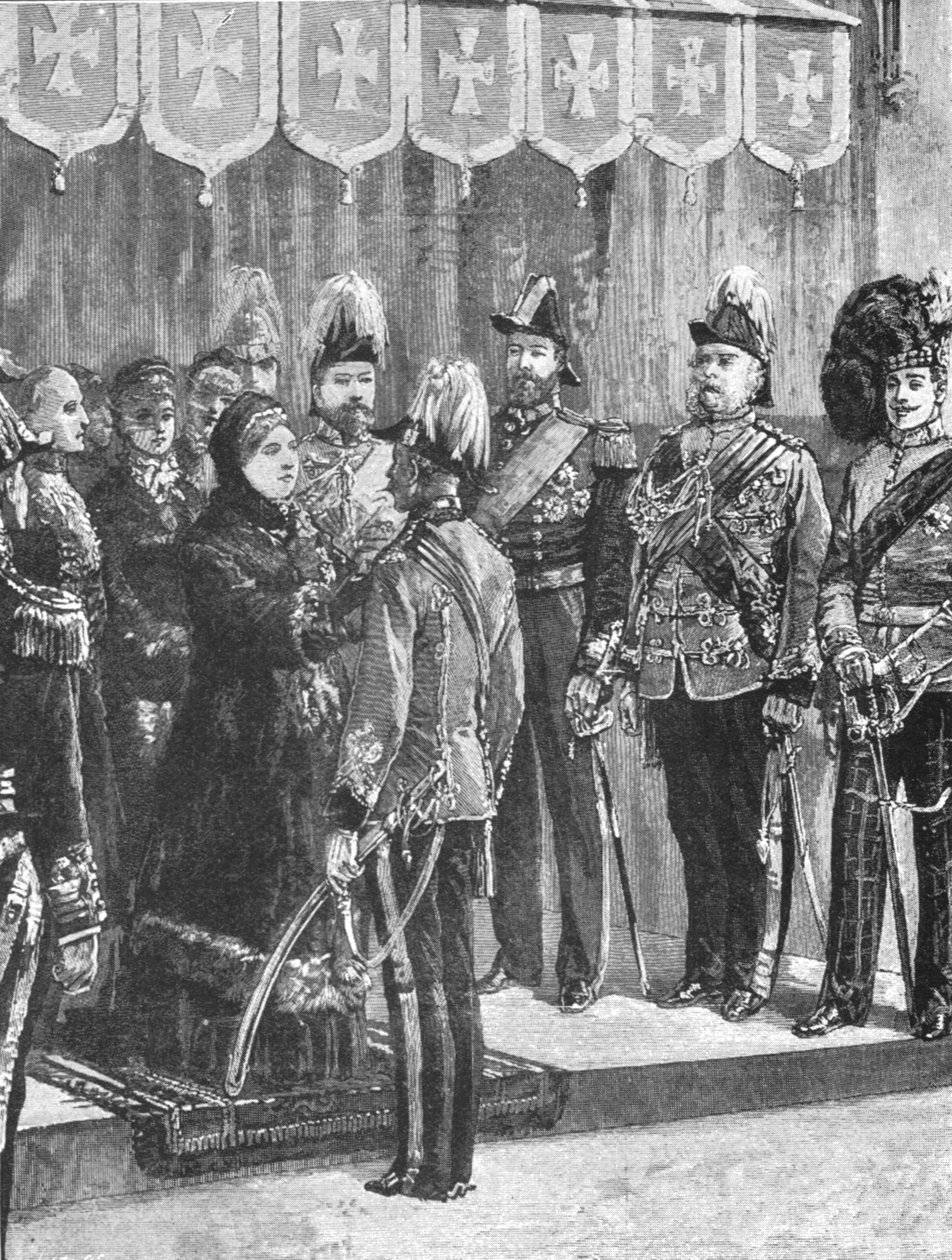 1879年12月8日、ウィンザーにて、ビクトリア女王が役員を飾った。 作： 不明