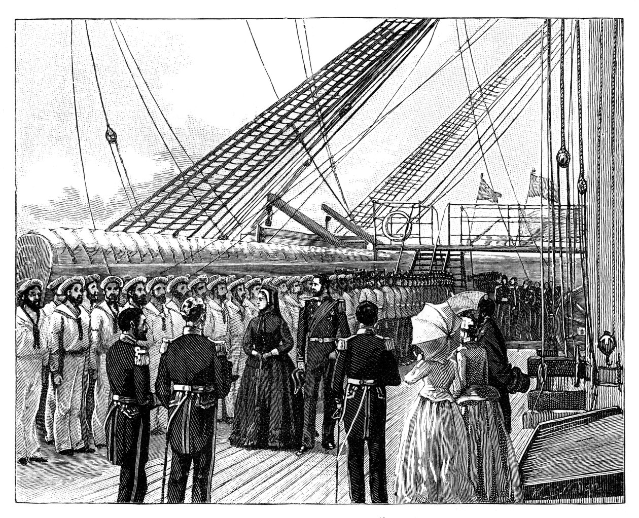 ビクトリア女王、HMS Galatea、Osborne Bay、c1860sを検査 作： 不明
