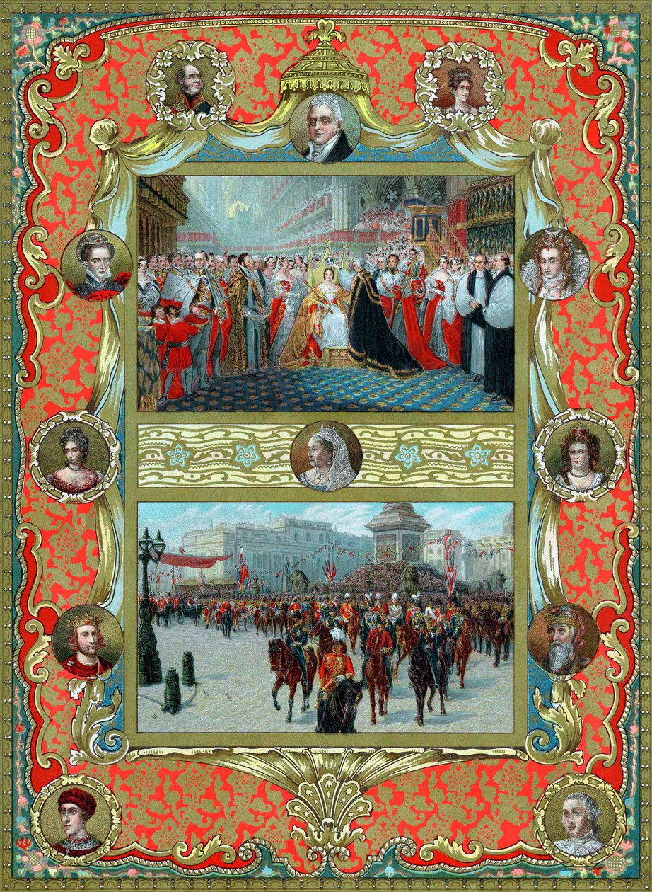 1837 年のビクトリア女王の戴冠式と 1887 年のゴールデン ジュビリー 作： 不明