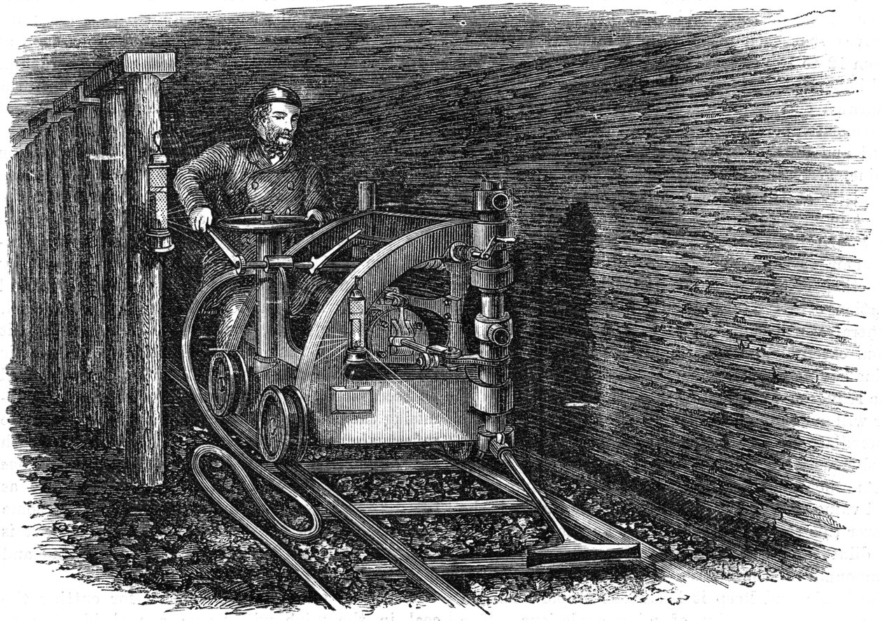 レール搭載石炭切断機、1864 作： 不明