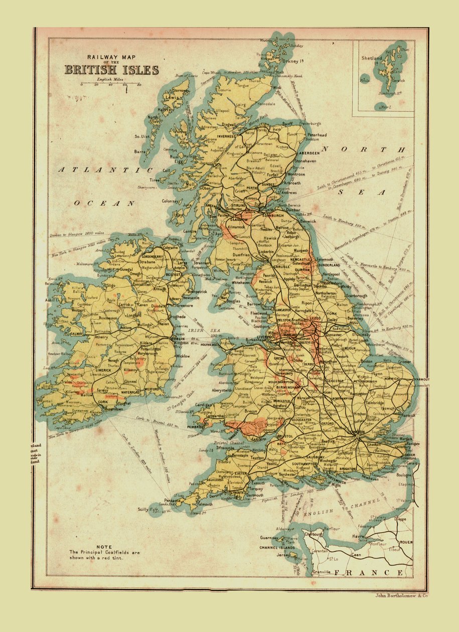 イギリス諸島の鉄道地図、1902年。 作： 不明