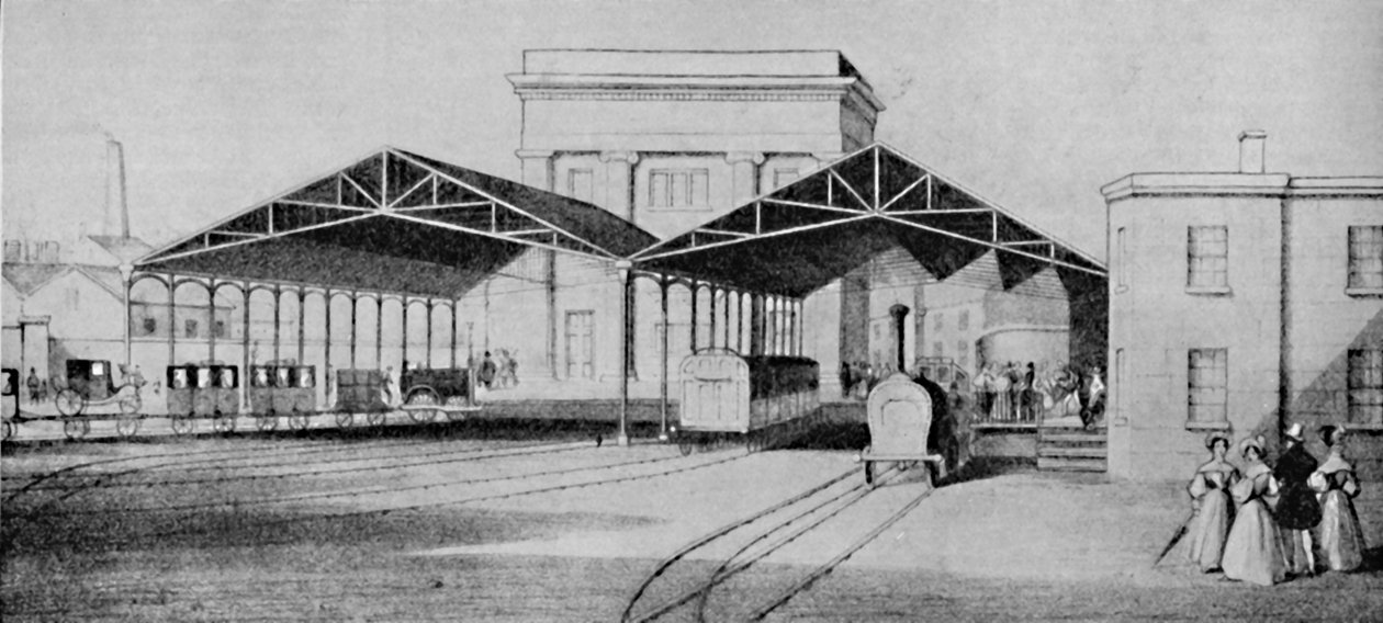 初期の鉄道駅は奇妙な原始的な出来事でした、c1934。 作： 不明