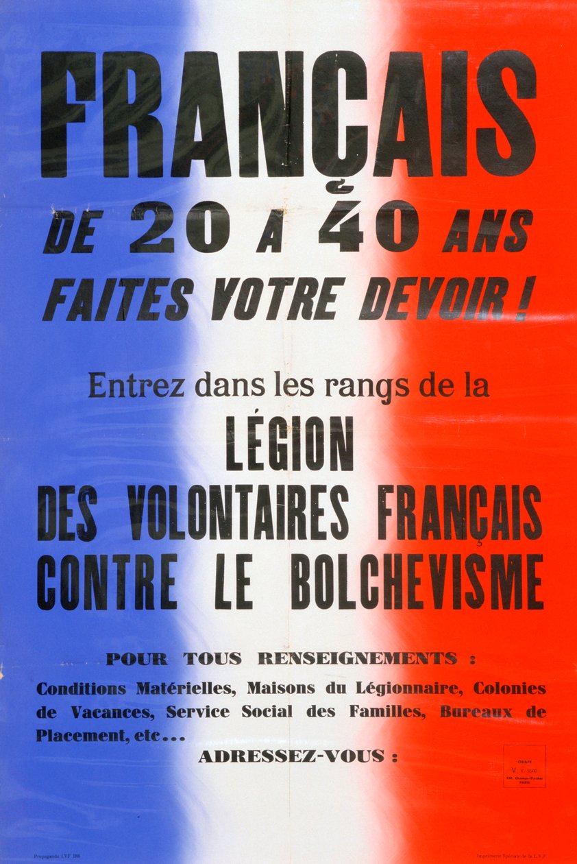 1941-1944年のフランスボランティア軍団の募集ポスター 作： 不明