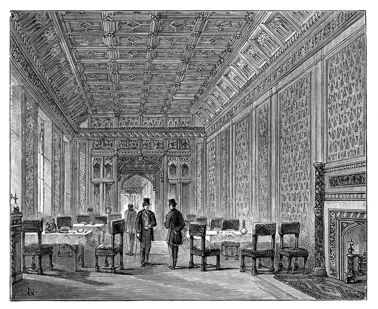 リフレッシュメントルーム、貴族院、ウェストミンスター宮殿、ロンドン、c1888 作： 不明