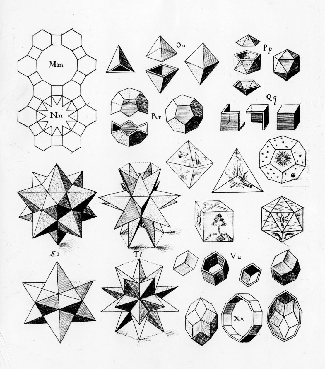 さまざまなタイプの通常の幾何学的ソリッド、1619 作： 不明