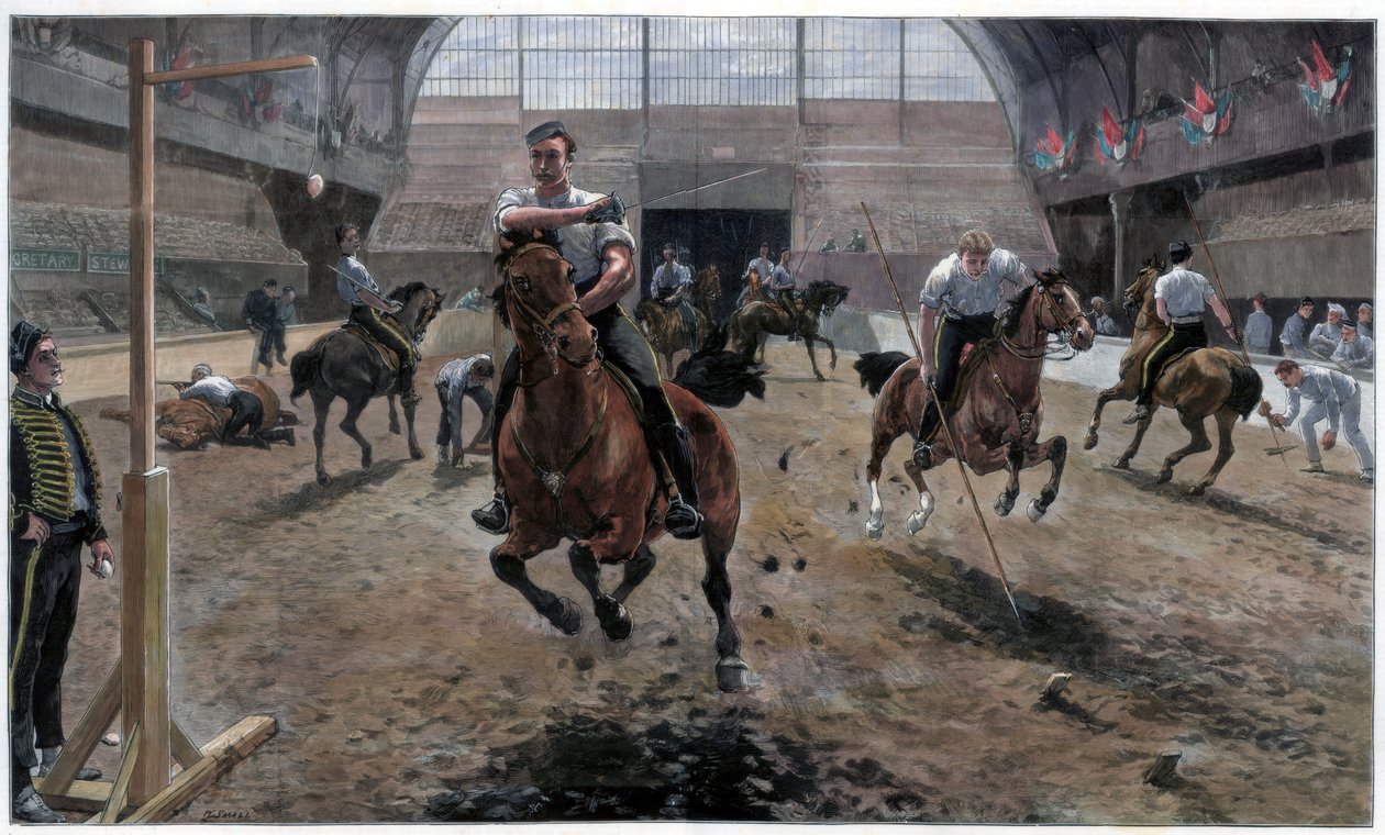 1886年にロンドンのイズリントンにある農業ホールでの王立軍事トーナメントのリハーサル 作： 不明
