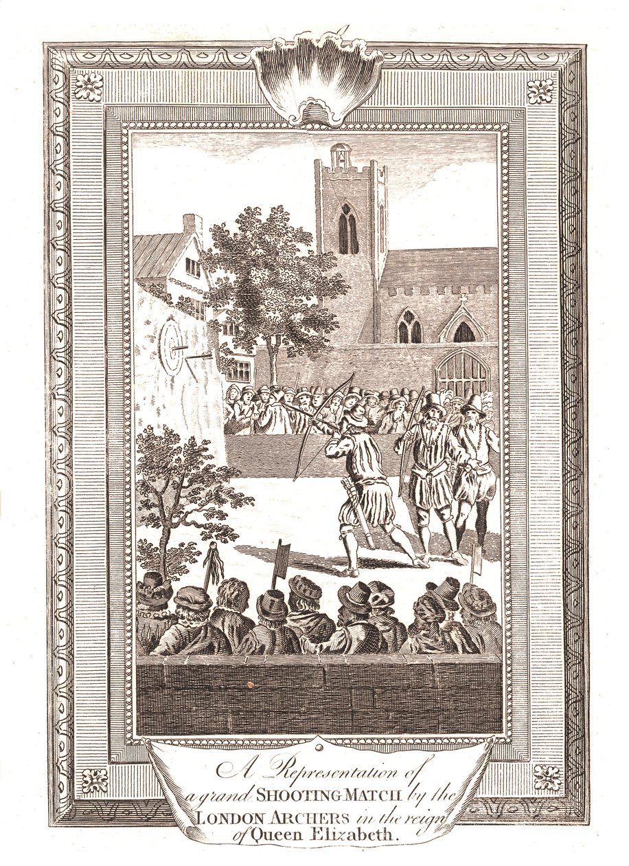 エリザベス女王の治世にあるロンドンアーチャーによる射撃試合の描写、1793年 作： 不明