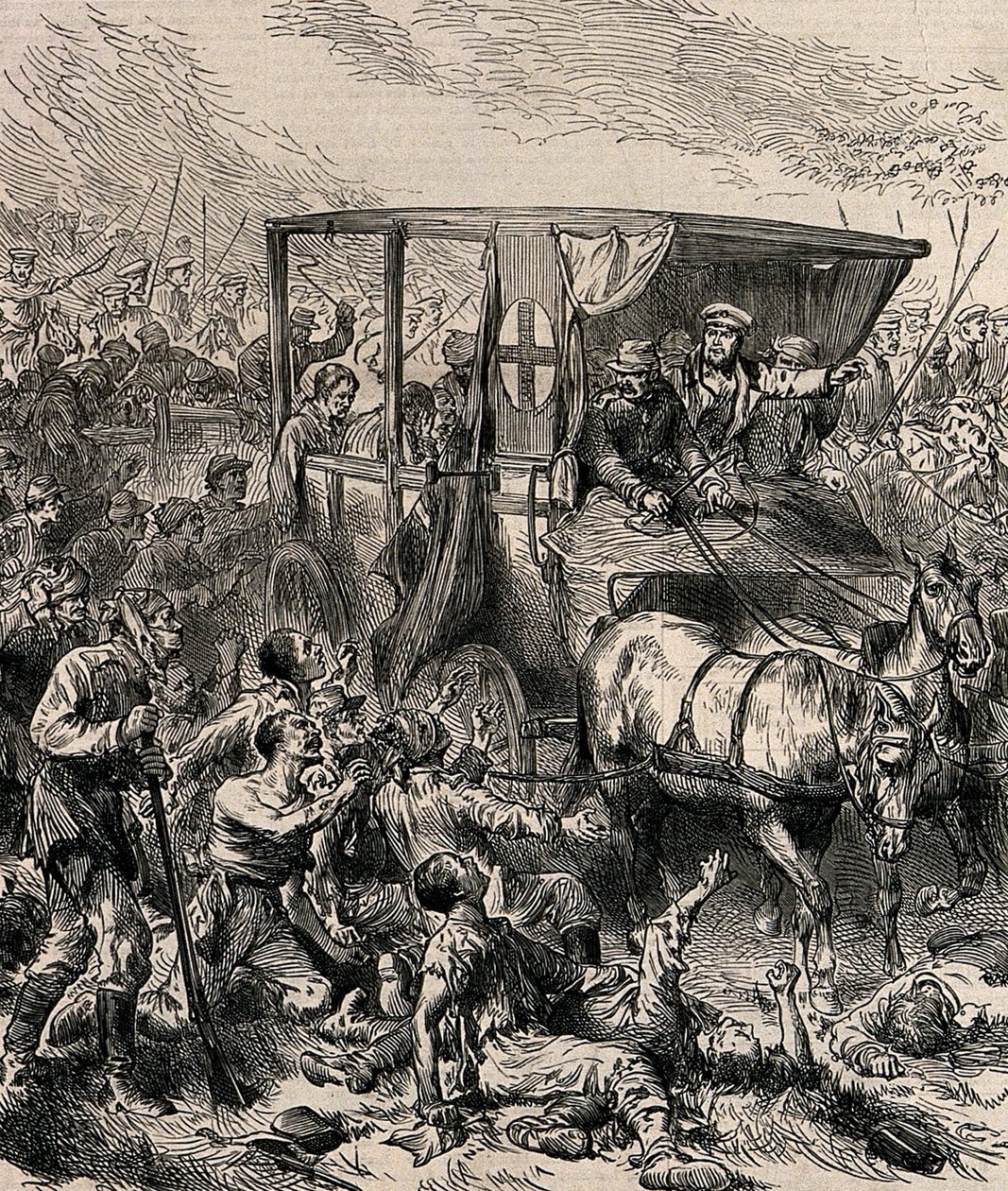 1878年頃の戦場から負傷したロシア兵を救う 作： 不明