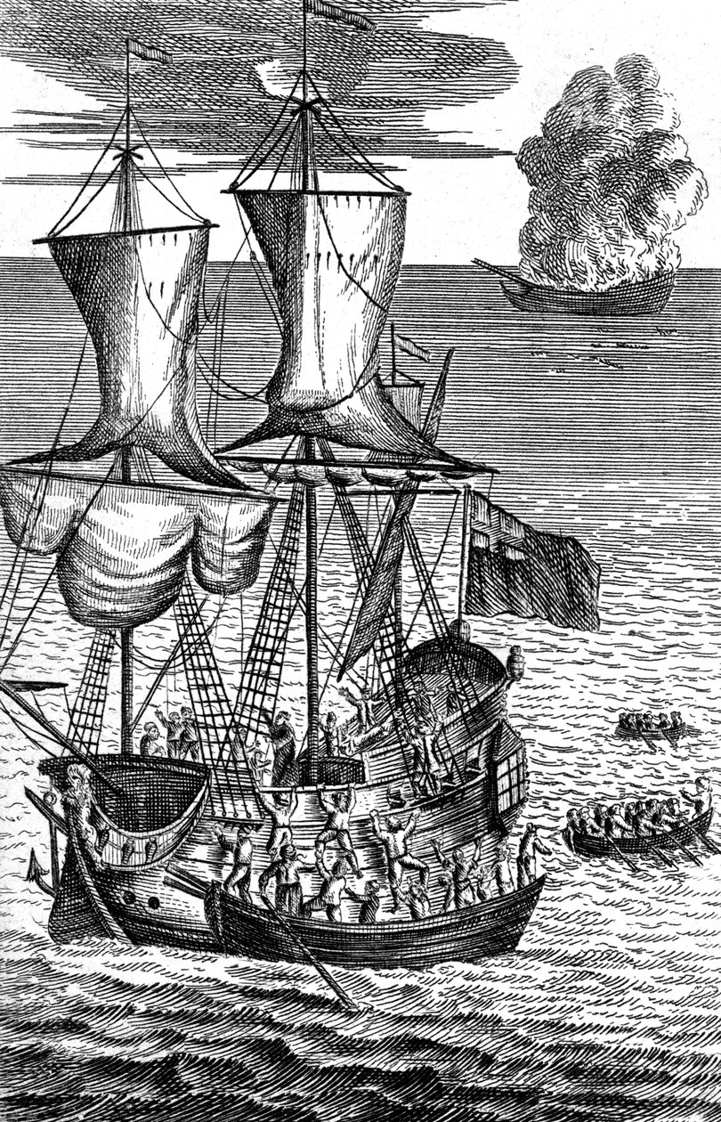 ロビンソン・クルーソー、c1719の海上で消防船の乗組員を救う 作： 不明