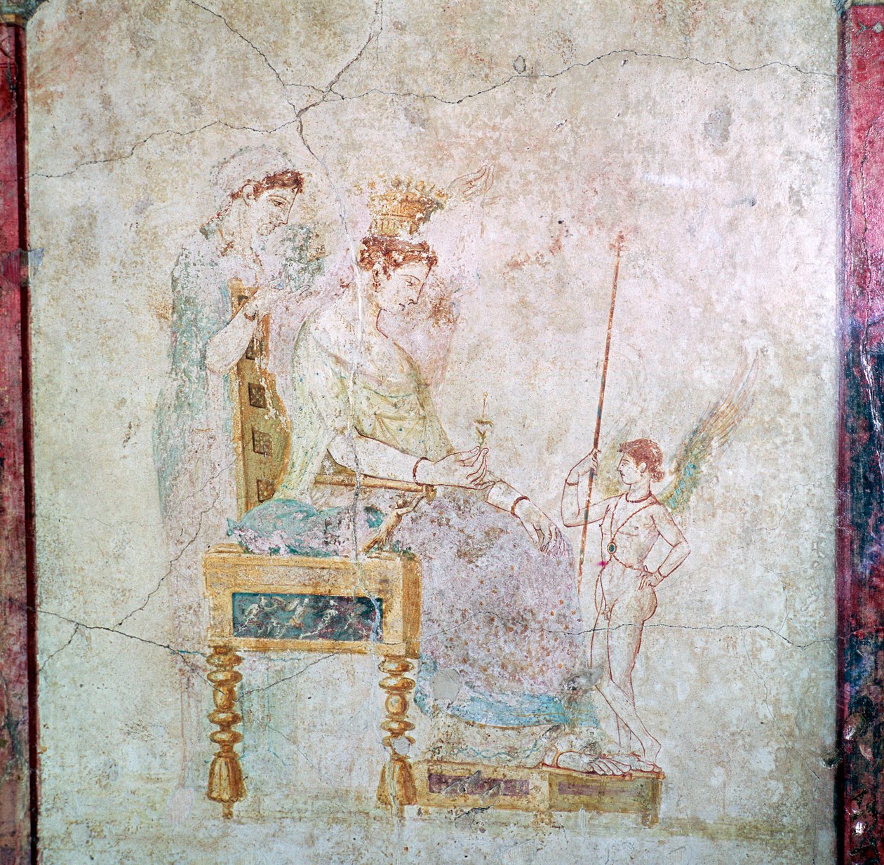 アフロディーテ、エロス、およびグレイセスの 1 人を描いたローマ時代の壁画、1 世紀 作： 不明
