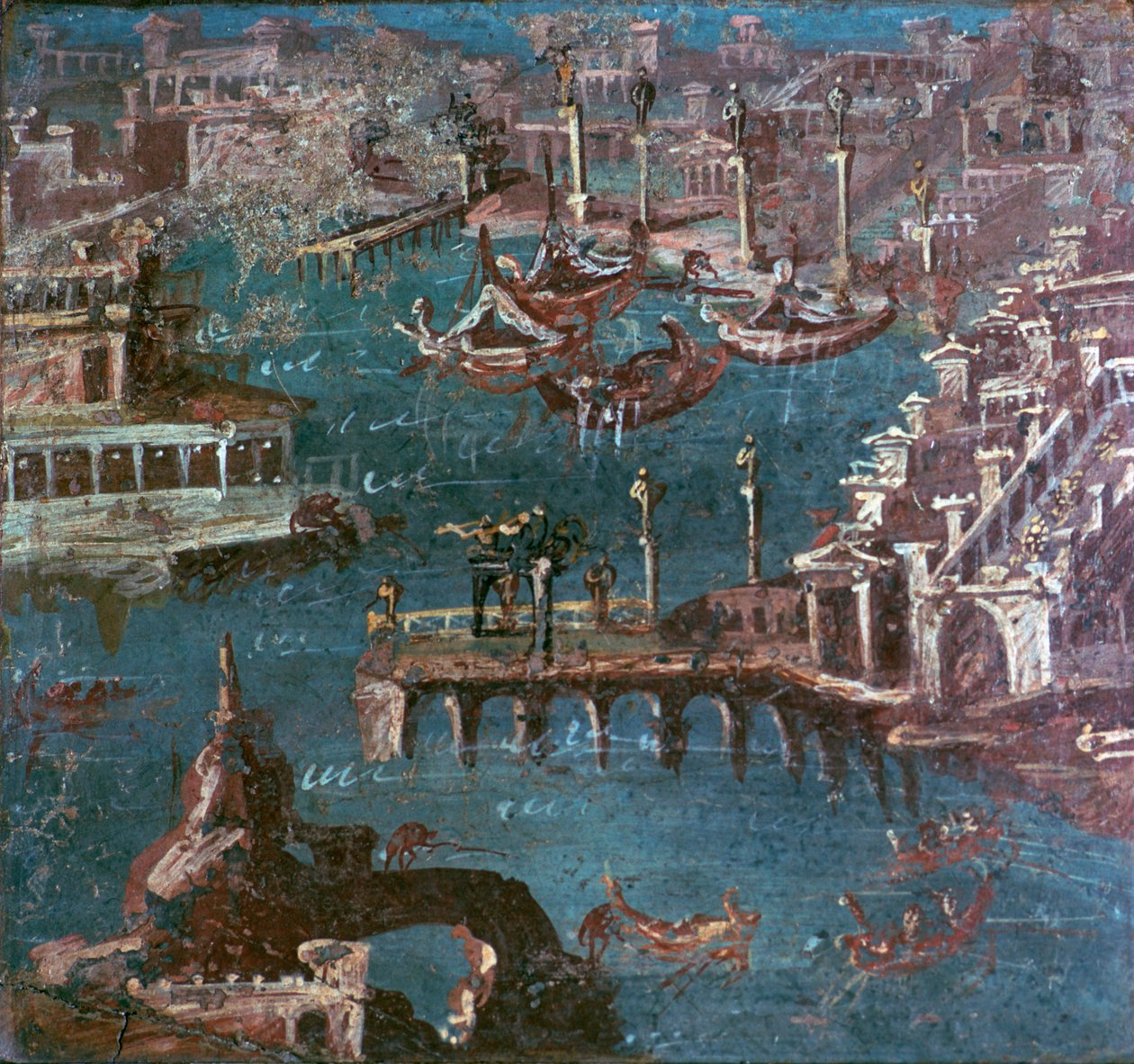 港の風景を描いたローマ時代の壁画 作： 不明