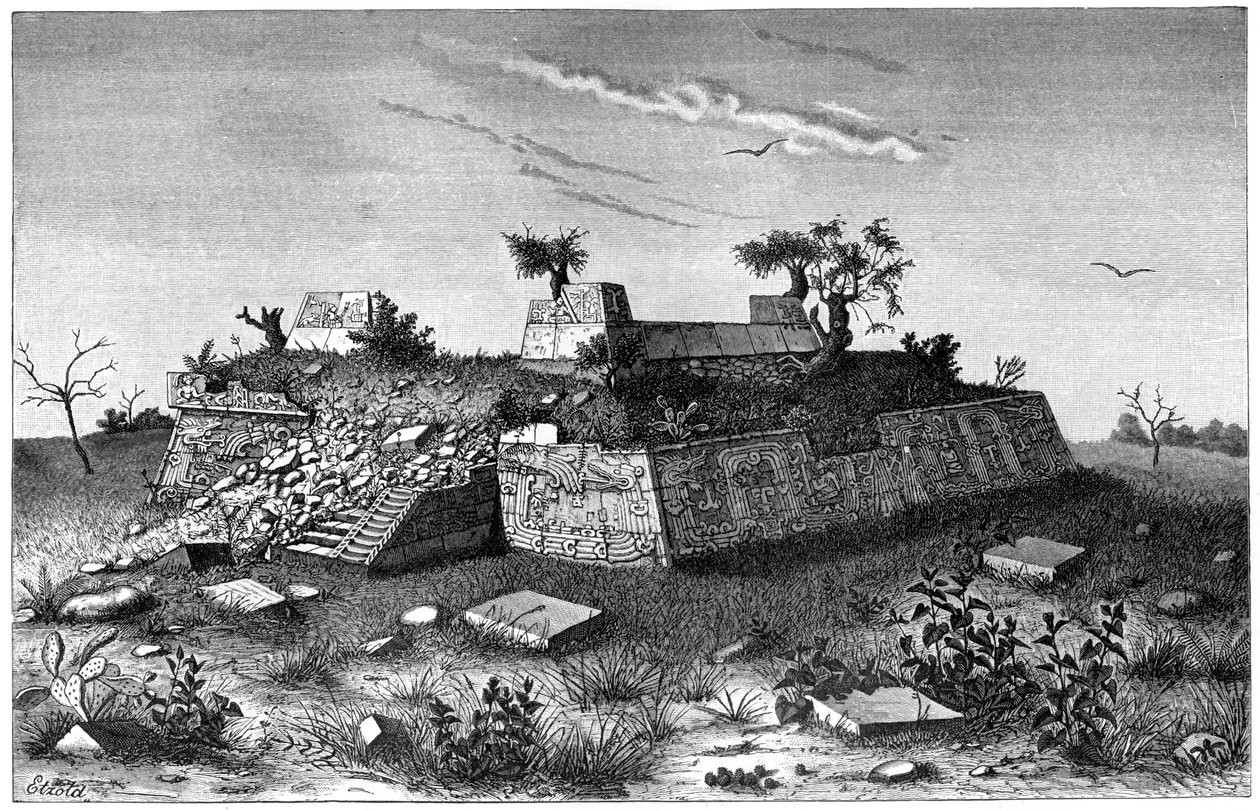 ソチカルコ、メキシコ、1901年のピラミッドの階段の遺跡 作： 不明
